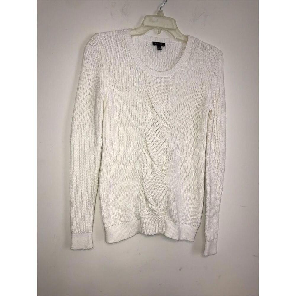 Talbots Women's Pullover Sweater Plaid Cowl Neck White Size XS Petite